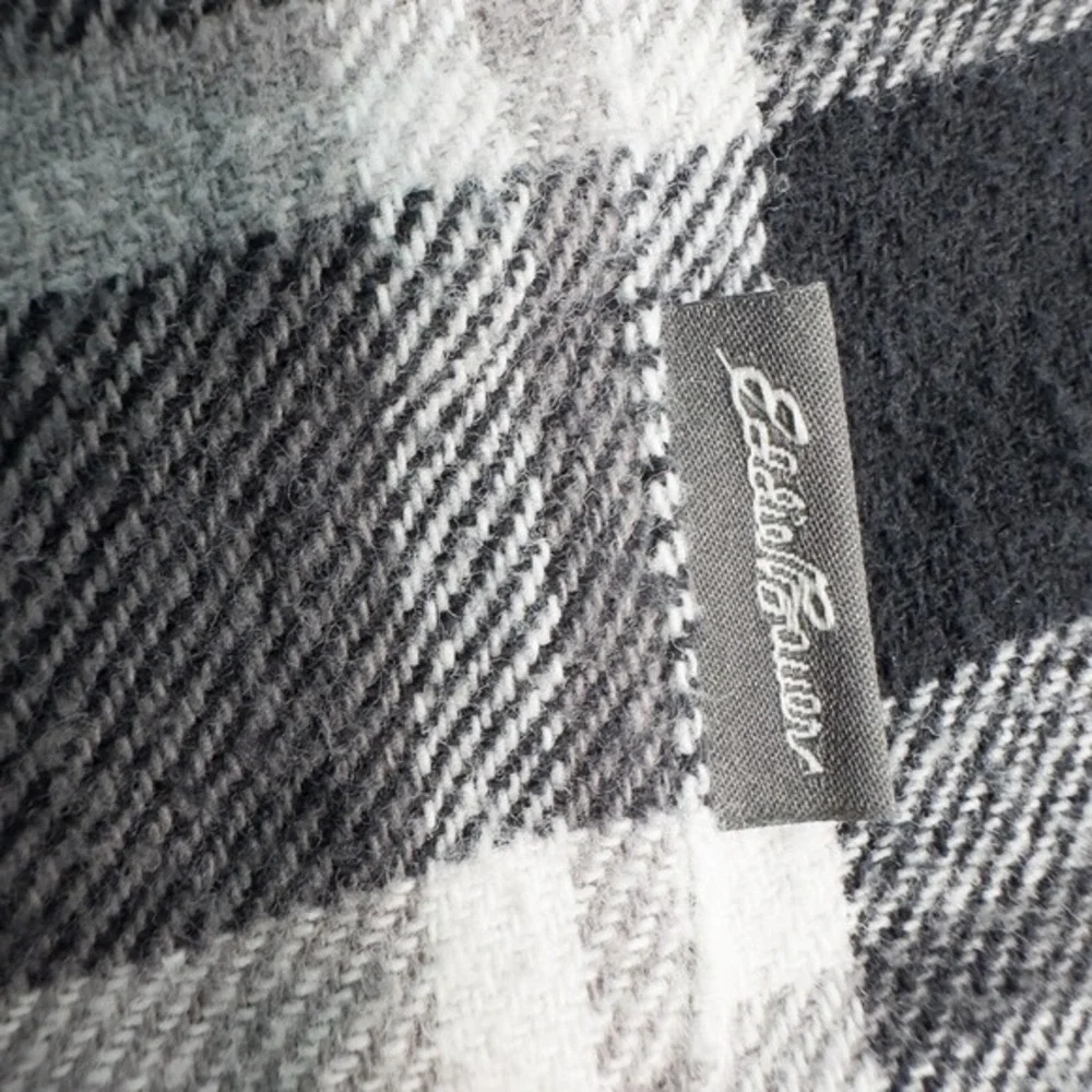 Eddie Bauer Mens Everyday Flex Flannel Plaid Button Down Shirt Large Gray Cotton